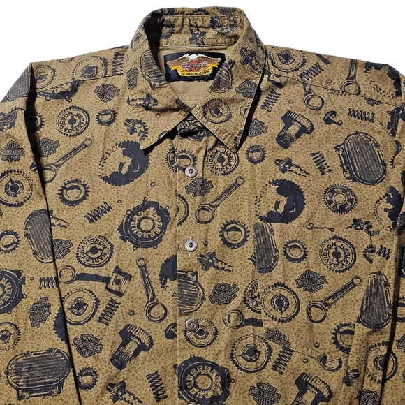 HARLEY-DAVIDSON Shirt Men's XL Graphic Print 100% Cotton Button Down Long Sleeve - Picture 2 of 7
